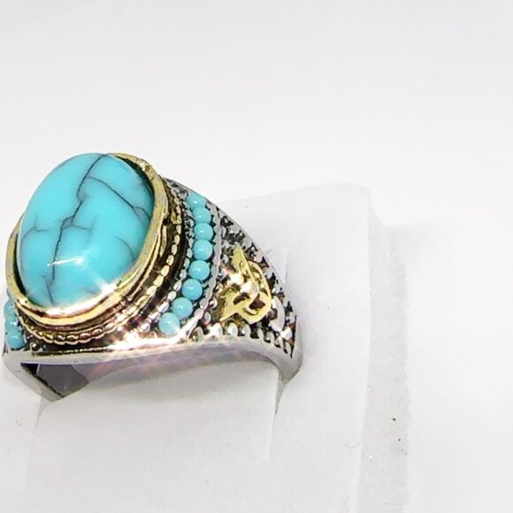 Mens Turquoise Ring Gold and Silver Accents Size 10 - Picture 4 of 7